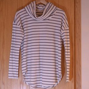 LOFT Cowl Neck Sweater in Grey Stripe - S